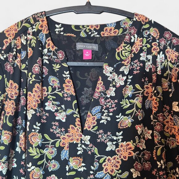 Vince Camuto Floral Print Babydoll Mini Dress M Black Multi Ruffle Fall Boho NWT - Picture 3 of 12